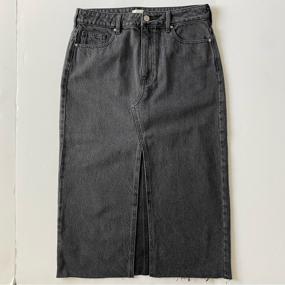 Denim Maxi Skirt Size 28 4 6 MWT New Button Fly Front Split Midi Black Jeans